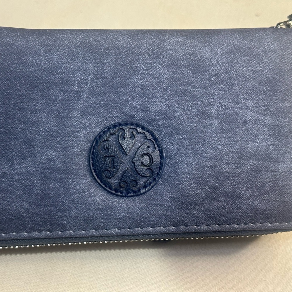 NWT Christian Lacroix Navy Blue Suede Wristlet Wallet - Picture 2 of 8